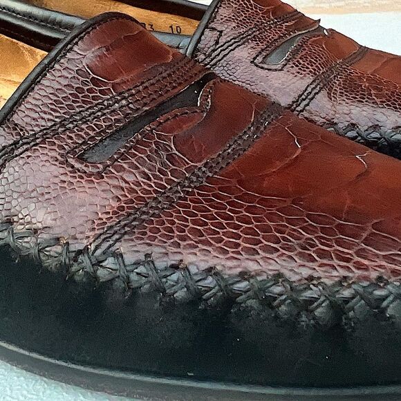 Men's Zelli Italia Brown Ostrich Leather and Black Artisan Suede loafers Size 10 - Picture 2 of 15